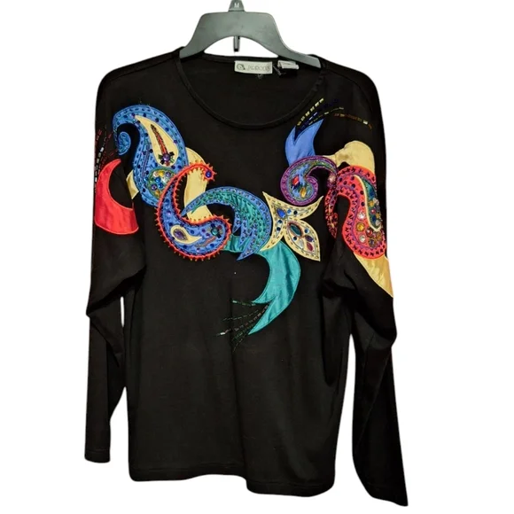 Vintage Jarrods Colorful 90's BEADED Pullover Top Ladies Med ART TEACHER ARTSY - Picture 2 of 6